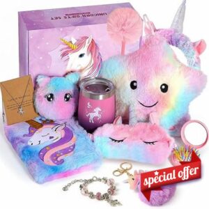 ABERLLS Unicorns Gifts for Girls Kids Toys 6 7 8 9 10 Years Old with Star Light Up Stuffed Animal Diary with Lock Headband Eye Mask Water Bottle Teen Birthday Christmas Unicorn Toy      Unknown Binding