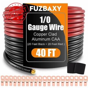 1/0 Gauge 1/0 AWG Wire (20 Feet Black+20 Feet Red) Copper Clad Aluminum CCA - Primary Automotive Wire Power/Ground