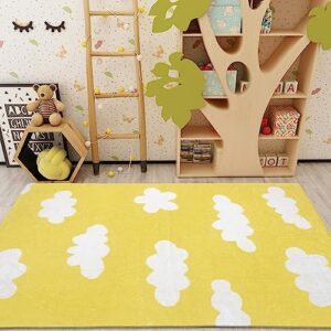 Starry Sky Star Pattern Rug for Kids Room & Nursery Playroom Machine Washable Soft Durable Carpet for Nursery Playroom Classroom-4x6Ft