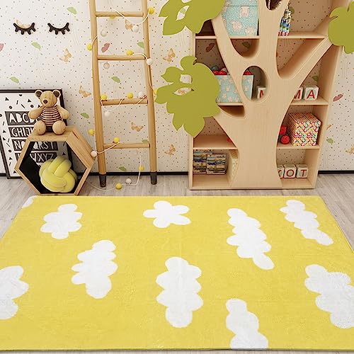 Starry Sky Star Pattern Rug for Kids Room & Nursery Playroom Machine Washable Soft Durable Carpet for Nursery Playroom Classroom-4x6Ft