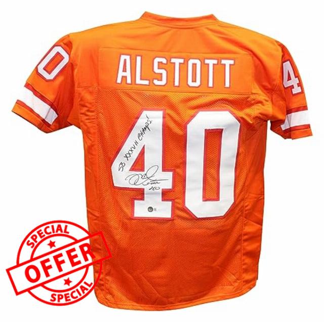Mike Alstott Autographed Pro Style Orange Jersey SB Champs Beckett