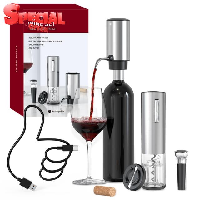 CIRCLE JOY Electric Wine Opener Set 4-in-1 Wine Set with Rechargeable Wine Opener