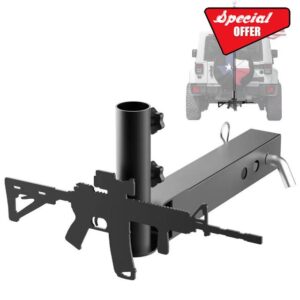 Hitch Mount Flag Pole Holder - Truck Hitch Flagpole Holder-Flagpole Bracket for Jeep Trailer Car Truck SUV RV Pickup Camper Fits Standard 2 inch Hitch Receivers - with Metal Art Decoration
