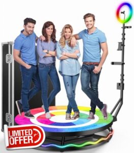 360 Photo Booth Machine for Parties with Ring Light Stand on Remote Control Automatic Slow Motion 360 Spin Photo Camera Booth Free Custom Logo