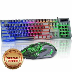 CHONCHOW Gaming Keyboard and Mouse Combo LED Backlit 104Keys Full Size Keyboard Light Up USB Wired Mechanical Feel 3600 DPI Gaming Mic for Windows PC Mac Xbox Gamer