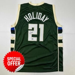Autographed/Signed Jrue Holiday Milwaukee Green Basketball Jersey Beckett BAS COA