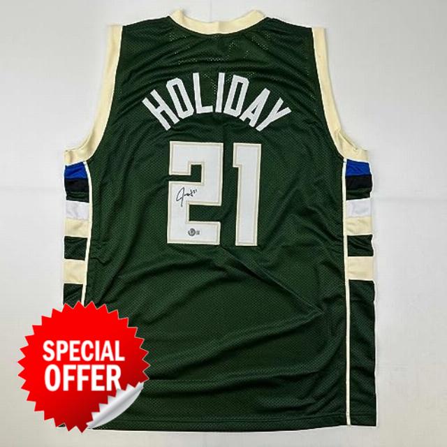 Autographed/Signed Jrue Holiday Milwaukee Green Basketball Jersey Beckett BAS COA