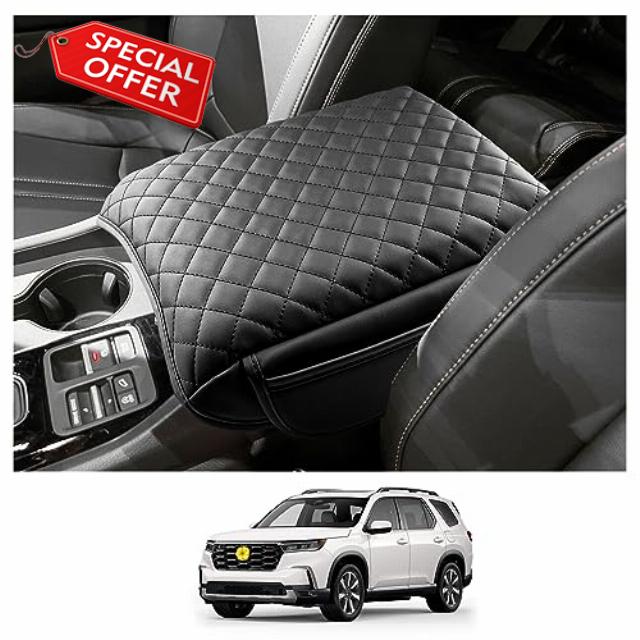 CDEFG 2023 Pilot Center Console Cover for 2023 Honda Pilot Armrest Cover Center Console Lid Pad Arm Rest Cushion Consola Central Cover para 2023 Pilot Accessories (Thicken Pad w/ 2-Pockets)