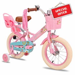 JOYSTAR Unicorn 18 Inch Kids Bike for 5-8 Years Girls with Doll Bike Seat 18" Children Princess Bicycle with Training Wheels Basket Streamer Kids' Bikes Pink