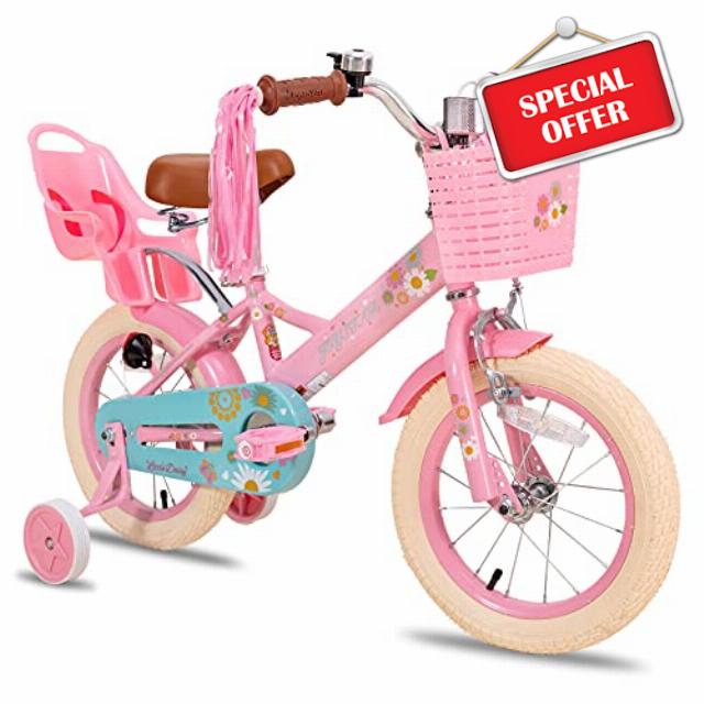 JOYSTAR Unicorn 18 Inch Kids Bike for 5-8 Years Girls with Doll Bike Seat 18" Children Princess Bicycle with Training Wheels Basket Streamer Kids' Bikes Pink