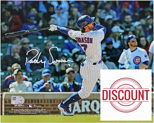 Dansby Swanson Chicago Cubs Autographed 8" x 10" White Jersey Swinging Photograph - Autographed MLB Photos