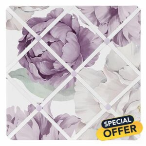 Sweet Jojo Designs Lavender Purple Boho Shabby Chic Floral Girl Fabric Bulletin Board Picture Memo Photo Nursery Wall Bedroom Home Office Room Decor 13x13 Violet Ivory Bohemian Vintage Watercolor