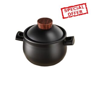 Casserole 3.7Quart black ceramic pot With Lid Heat-Resistant for Cooking Soup Pot Cookware Stovetop Easy To Clean/Clay Pot/Earthen Pot/Ceramic Cookware (3400ml)