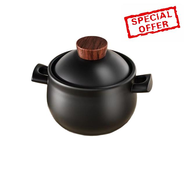 Casserole 3.7Quart black ceramic pot With Lid Heat-Resistant for Cooking Soup Pot Cookware Stovetop Easy To Clean/Clay Pot/Earthen Pot/Ceramic Cookware (3400ml)