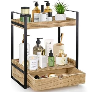 Wood Counter Shelf for Bathroom Storage