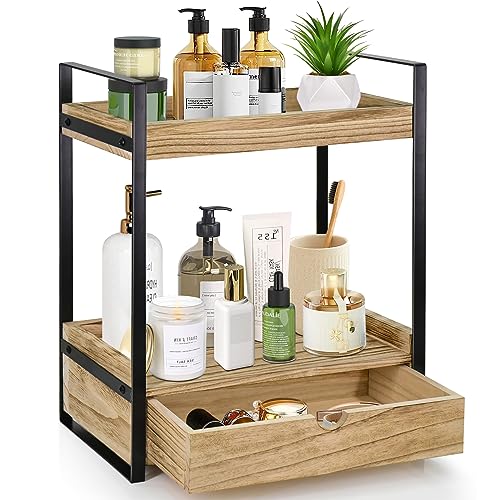 Wood Counter Shelf for Bathroom Storage