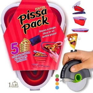 Microwavable XL Size Pizza Box 5 Serving Trays- Expandable Pizza Slice Storage Containers to Organize