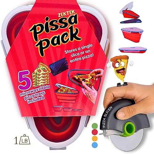 Microwavable XL Size Pizza Box 5 Serving Trays- Expandable Pizza Slice Storage Containers to Organize