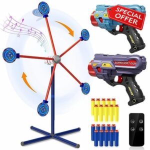 HLDYA Rocket Shooting Games Toys with Rotating Target 2 Toy Guns Kids Outdoor Toys Gifts for Boys Age 5 6 7 8 9 10+ Year Old Stocking Stuffers