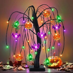 Timer/USB/Battery Operated Black Halloween Tree Spooky Halloween Decorations Indoor for Home Party Room Gifts