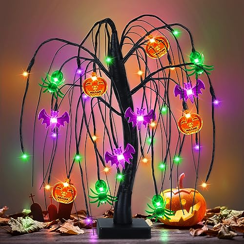 Timer/USB/Battery Operated Black Halloween Tree Spooky Halloween Decorations Indoor for Home Party Room Gifts