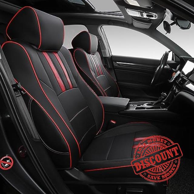 PTYYDS Fit 2018-2022 Honda Accord LX Seat Covers PU Leather Car Seat Covers for 2018 2019 2020 2021 2022 Honda Accord LX Accessories Full Set(S Black&Red)