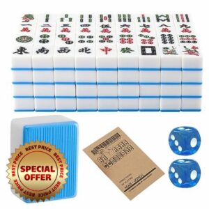 YANMEIYA Large Mahjong Tile Set 144 Melamine Tiles Chinese Mahjong Set is Large Enough Without The use of Mahjong Game Stand (Blue