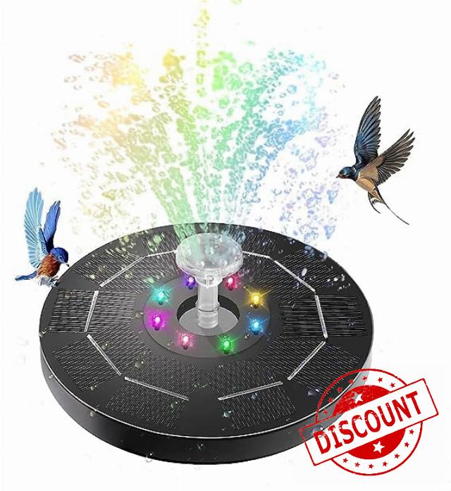 3W Solar Bird Bath Fountain Pump Built-in 1500mAh Battery with Colorful Lights