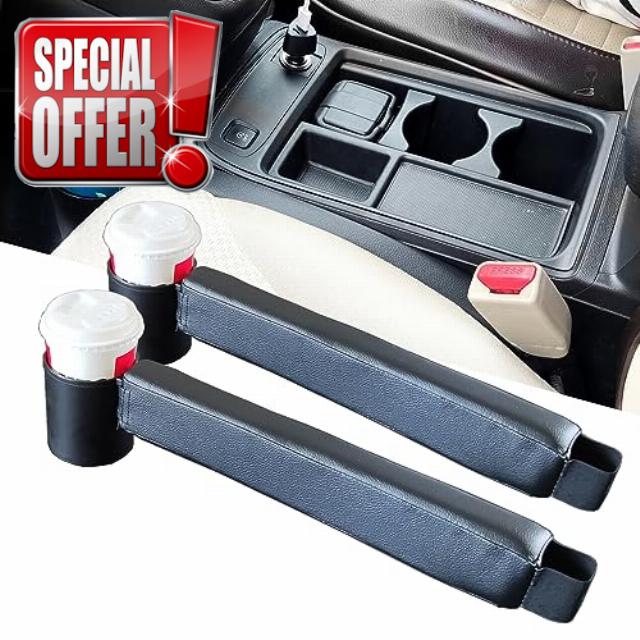 VEXONEYE Car Seat Gap Filler Organizer with Cup Holder Universal to Fill The Gap Between Seat and Console Black Crevice Crack Plug Drop Blocker 2 Pack VE