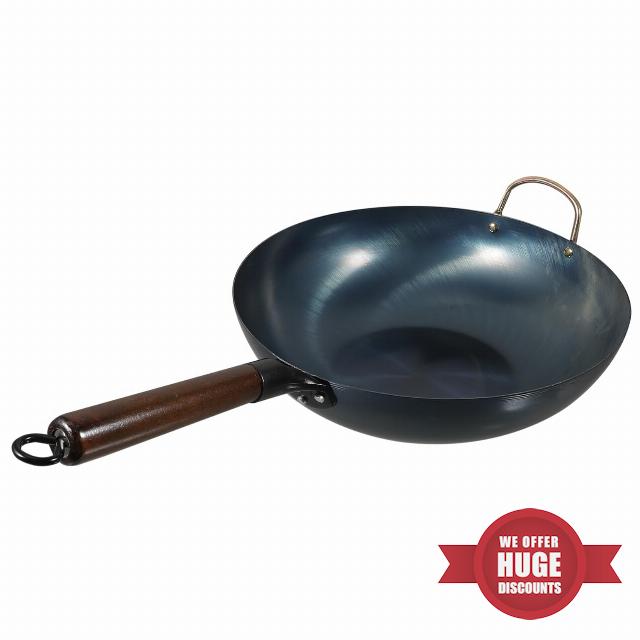 RUNROTOO wok japanese cookware japanese frying pot round chafing dish iron frying pan korean soup pots cooking stock pot everyday pan kitchen supply fry pans China round bottom Wood