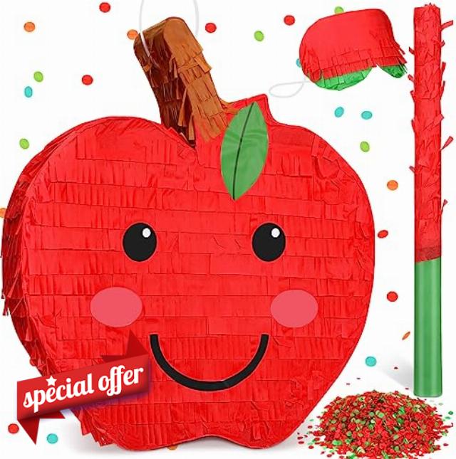 Jenaai Fruit Pinata for School Decorations Party 16 x 9 x 3 Inch Back to School Pinata with Stick Blindfold Confetti for School Classroom Home Teacher Party Favor Supplies