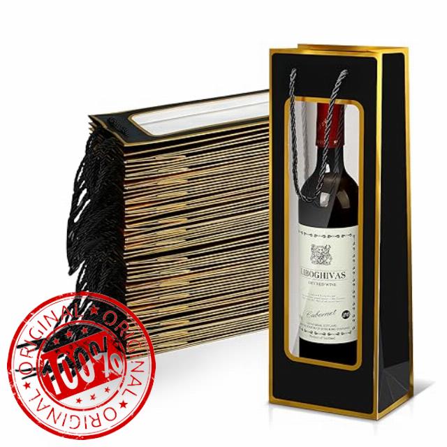 Yeaqee 50 Pcs Wine Gift Bags for Wine Bottles/sublimation Tumblers 4.92" x 3.35" x 14.2" Reusable Clear Window Wine Bottle Bags Bulk with Handles for Weddings