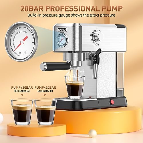 Compact Stainless Steel Espresso Coffee Machine with 40oz Removable Water Tank for Home