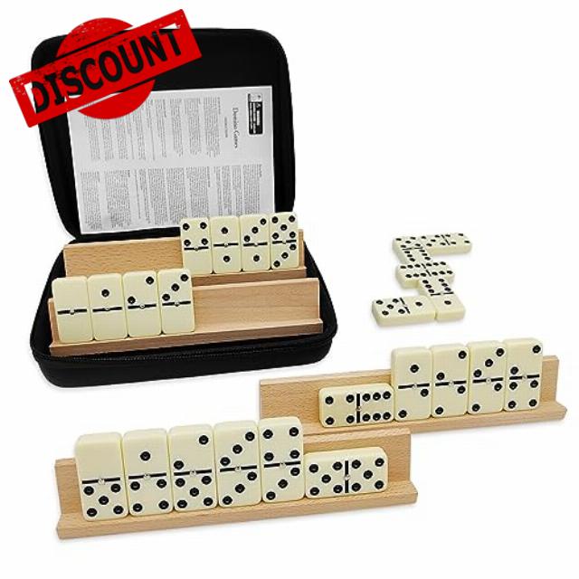 Dominoes Set for Adults with 4 Wooden Racks/Trays