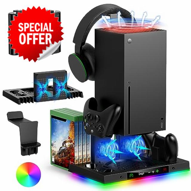 FYOUNG Cooling Fan Stand and Charging Station for Xbox Series X with 15RGB Color Light