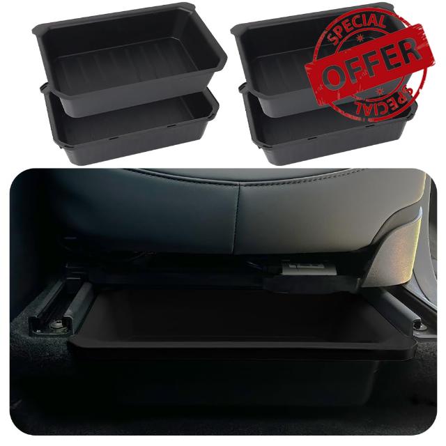 Vugosson 2 PACK Tesla Model Y Under Seat Storage - ABS + TPE Double Layer Hidden Storage Box