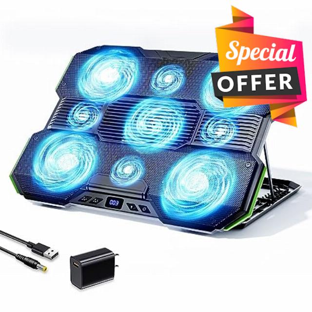 Laptop Cooling Pad with【9 Quiet Fans】