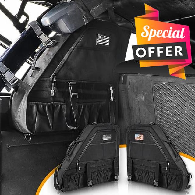 HIBRONGO 2PCS Roll Bar Storage Bag Cage Rear Cargo Organizer Compatible with 2021 2022 2023 Ford Bronco 4 Door Interior Accessories Trunk Saddle Bag Multi-Pockets Molle Bags