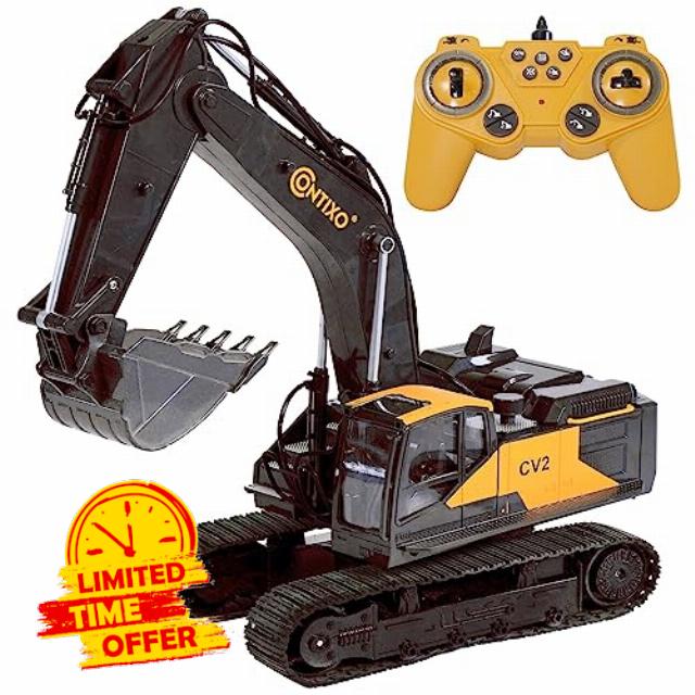 Contixo Remote Control Excavator RC Excavator - CV2 RC Car Construction Vehicles Mini Bulldozer Digger Toy for Boys Girls Toddler Age 3 4 5 6 7 8 9 10 11 12+ Year Old Birthday Gifts for Kids