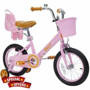 RULLY Retro Kids Bike with Training Wheels & Basket for 2-7 Years Old Girls & Boys