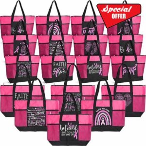Hosuly Breast Cancer Awareness Gift Set for Women Pink Ribbon Sign Tote Bags