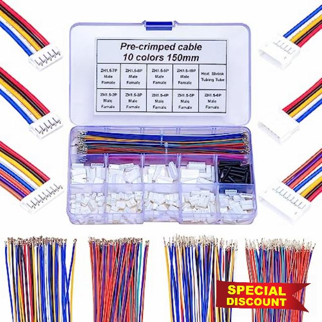 Kidisoii ZH 1.5mm Male & Female Extension JST Connector Kit with 28AWG Premium Pre-Crimped Cables