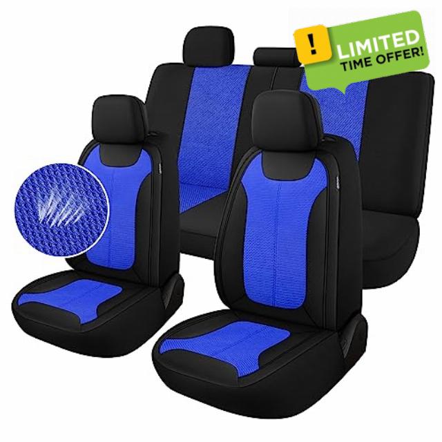 CAROMOP Car Seat Covers Premium 3D Air Mesh Cloth Full Set Washable and Breathable Automotive Vehicle Seat Covers for Cars Interior