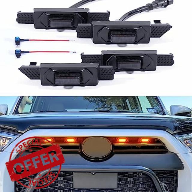 Grill Lights for 2023 Toyota 4Runner Grill Raptor Lights Front Grille LED Amber Lights for 2020 2021 2022 4Runner TRD Off Road Sport Sr5 Limited Grille Lights Smoked LEDs 4Pcs/Set