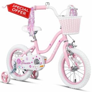 Glerc Daisy 12 14 16 Inch Girls Bike for 2-7 Years Kids with Training Wheels Basket Streamers and Bell