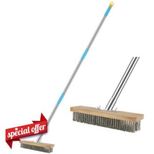 KIKITOY Deck Brush Stainless Steel Wire Pool Brush with 5.9 Ft Long Handle for Tough Stains on Concrete