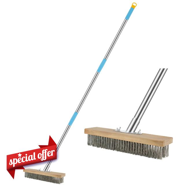 KIKITOY Deck Brush Stainless Steel Wire Pool Brush with 5.9 Ft Long Handle for Tough Stains on Concrete