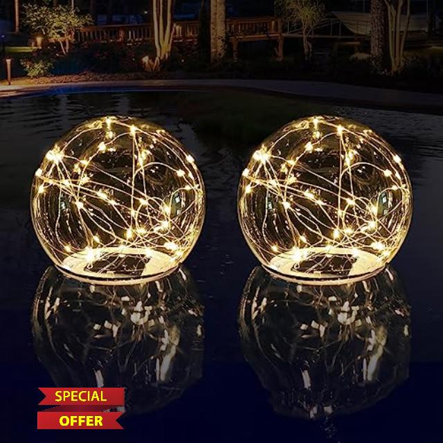 LENONE Solar Floating Pool Lights-Glow Solar Pool Ball Lights That Float - Waterproof Colored Light up Pool Floats for Pool Party Decorations (2 Pcs)