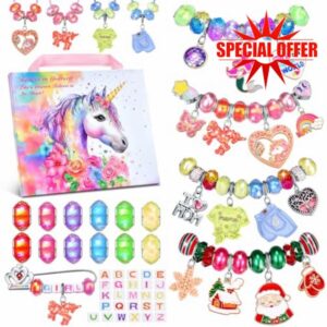 Girls Charm Bracelet Making Kit - Unicorn Jewelry Supplies Make Set DIY Art Craft Set Charm Bracelets Kits Creative Birthday Gifts for Kids Age 6 7 8 9 10 11 12 Year Old Girl Little Children Girl Toys