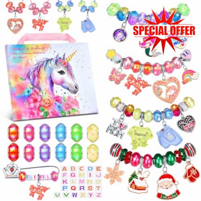 Girls Charm Bracelet Making Kit - Unicorn Jewelry Supplies Make Set DIY Art Craft Set Charm Bracelets Kits Creative Birthday Gifts for Kids Age 6 7 8 9 10 11 12 Year Old Girl Little Children Girl Toys